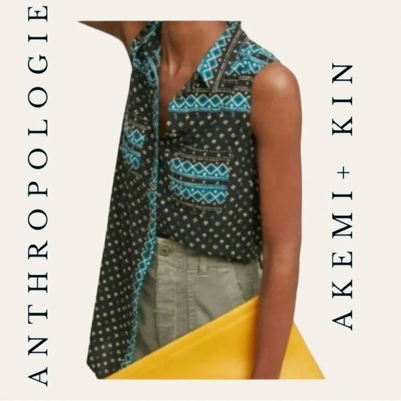 0010. ANTHROPOLOGIE AKEMI + KIN SLEEVELESS TOP BUTTON UP HIGH LOW SIZE SMALL‎ - Picture 1 of 11